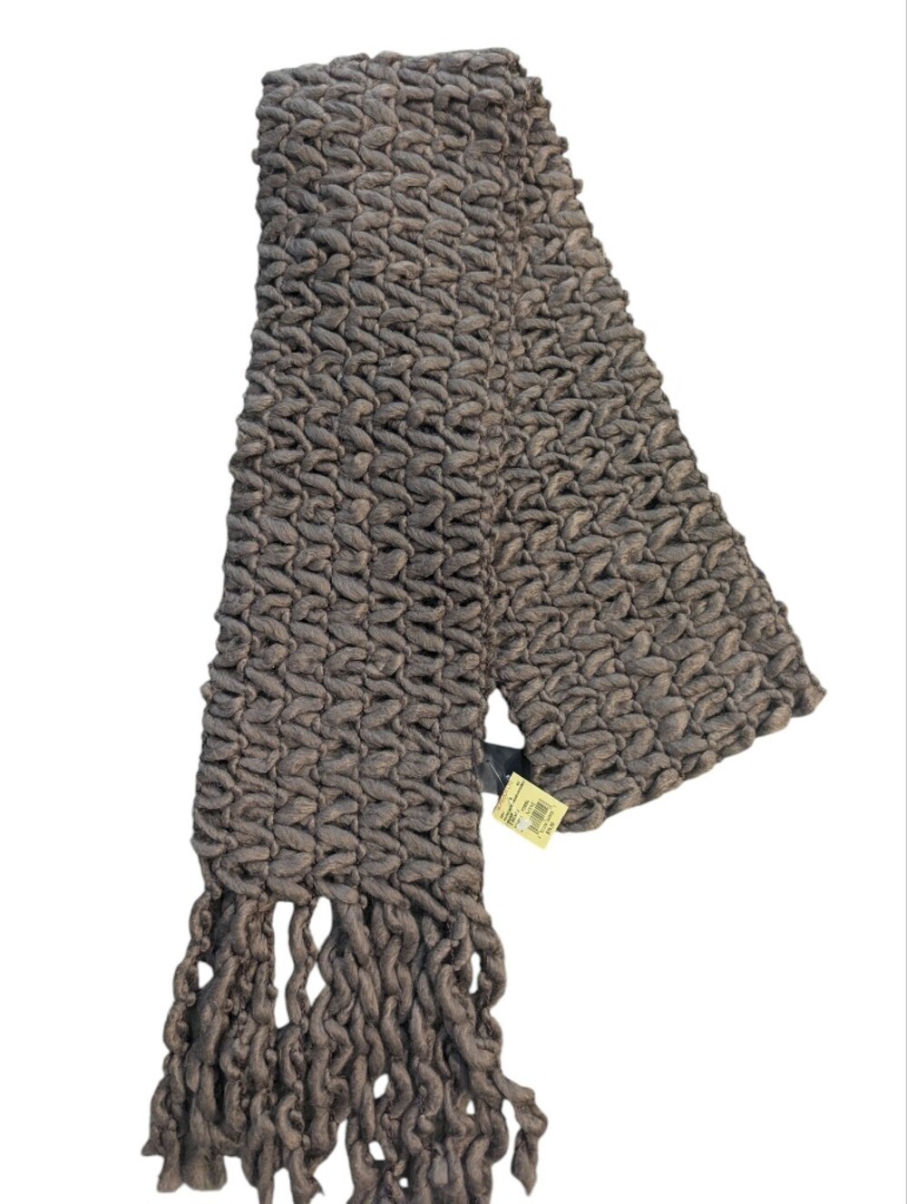 NOBIS Wool Blend Chunky Loose Knit Fringe Scarf in Soft Brown